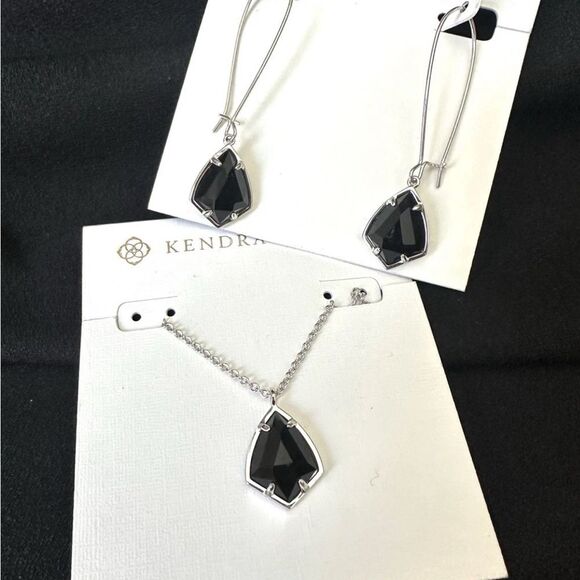 Kendra Scott Carrine earrings + Cory necklace in black opaque.  NWT - Picture 1 of 8